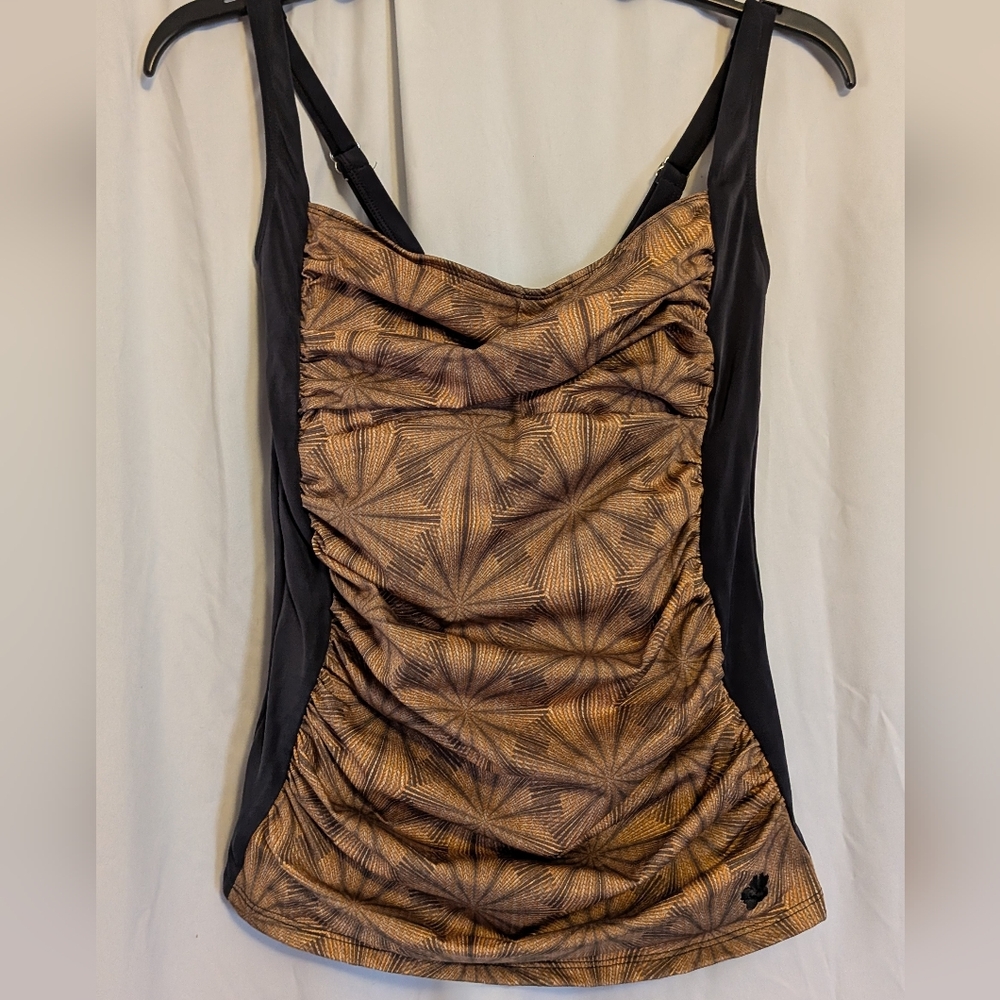 Never worn women's black and brown pattern swim top. Adjustable shoulder straps